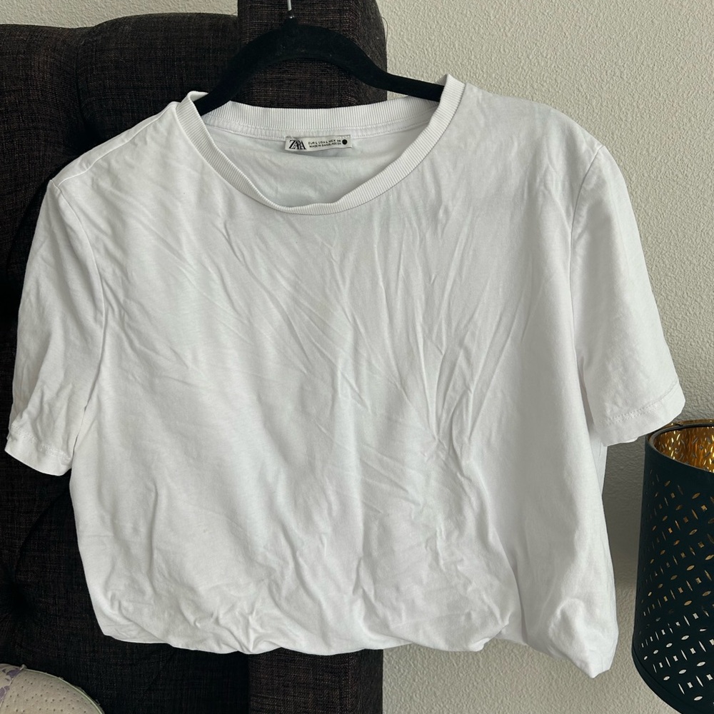 Zara Crisp White Short Sleeve crop Tee